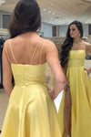 Elegant Spaghetti Strap A-Line Yellow Prom Dress with Slit