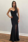 Sexy Straps Mermaid Black Long Prom Dress with Lace Top