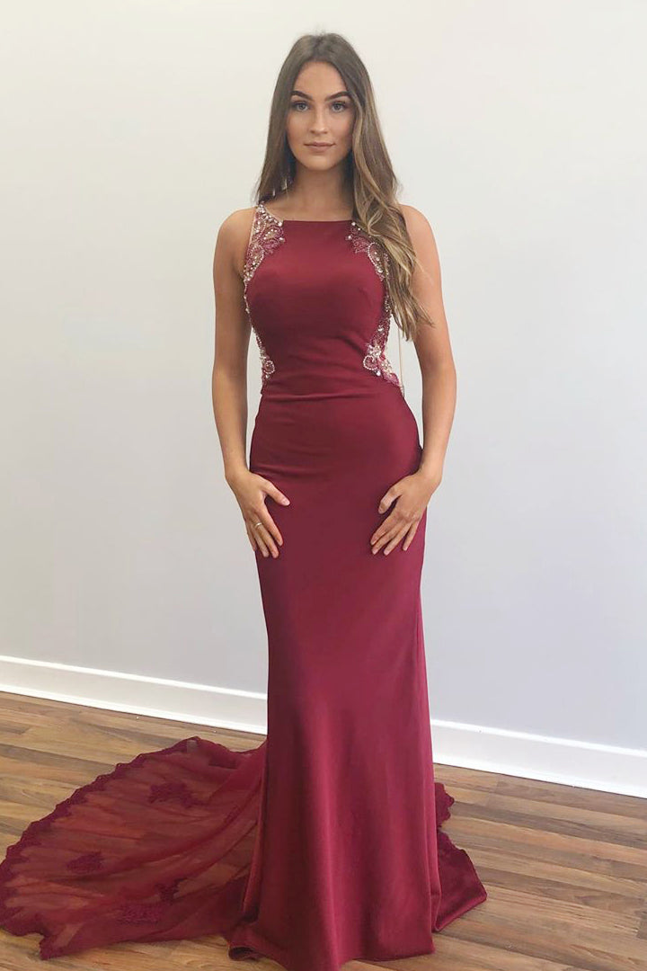 Elegant Beaded Mermaid Red Long Prom Dress with Appliques
