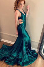 Elegant V Neck Mermaid Teal Long Prom Dress