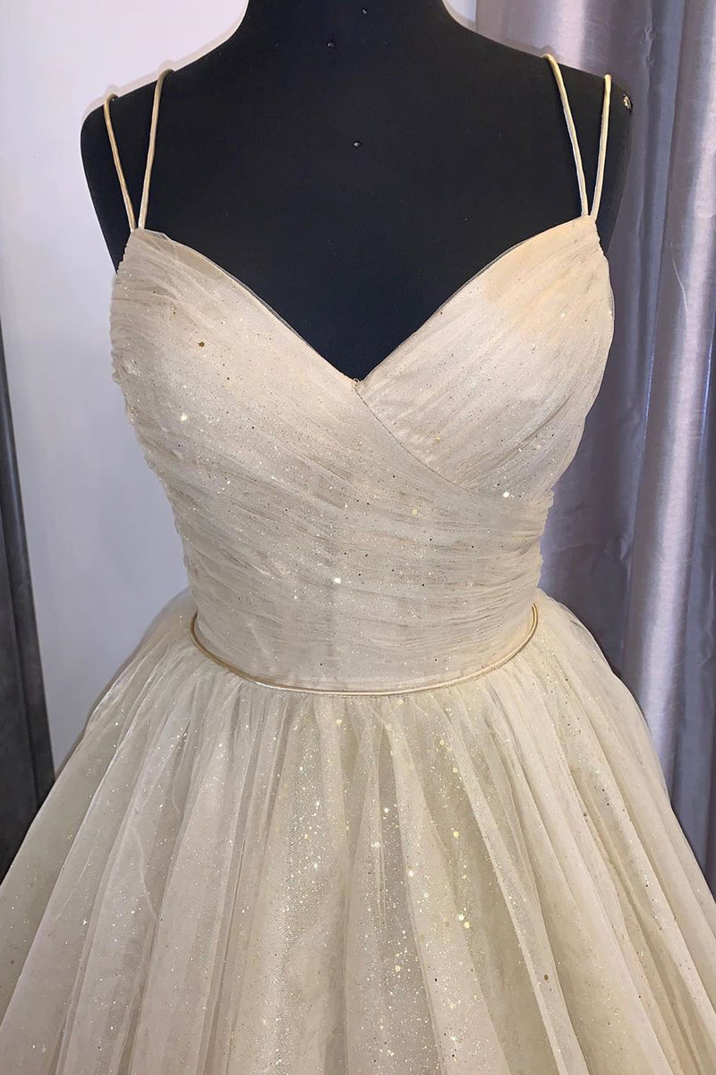 Elegant Spaghetti Straps A-Line Yellow Long Prom Dress