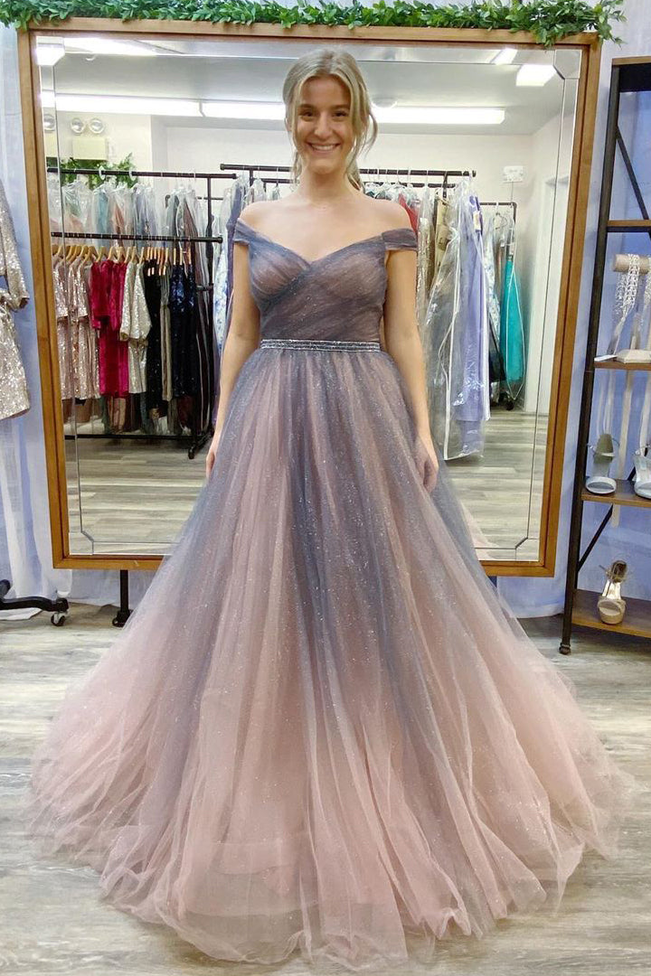 Elegant A-Line Off the Shoulder Ombre Long Prom Dress – FancyVestido