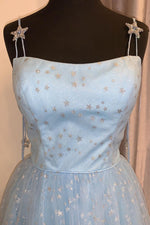 Elegant Spahetti Straps A-Line Light Sky Blue Dress with Appliques