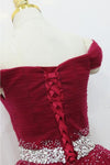 Elegant Off the Shoulder A-Line Sequins Burgundy Long Prom Dress