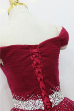 Elegant Off the Shoulder A-Line Sequins Burgundy Long Prom Dress