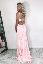 Sexy V Neck Mermaid Pink Prom Dress with Slit