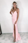 Sexy V Neck Mermaid Pink Prom Dress with Slit