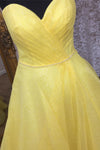 Sweetheart Pleated Yellow Prom Ball Gown