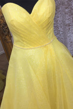 Sweetheart Pleated Yellow Prom Ball Gown