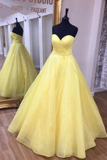 Sweetheart Pleated Yellow Prom Ball Gown