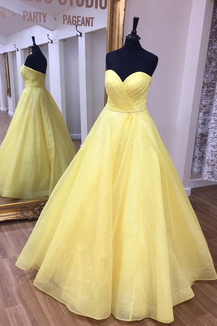 Sweetheart Pleated Yellow Prom Ball Gown