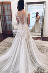 Illusion Neck A-line Sheer Back Ivory Wedding Dress with Lace