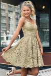 Straps All Over Lace Gold Homecoming Dress