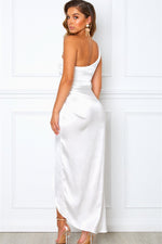 Asymmetrical One Shoulder White Bridesmaid Dress
