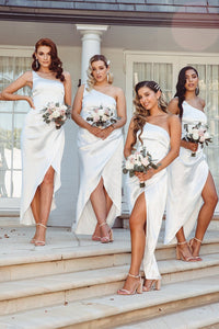 white maid of honor dresses Azazie Maron Alabaster Stretch Satin Bridesmaid Back Details 30 Best White Bridesmaid Dresses