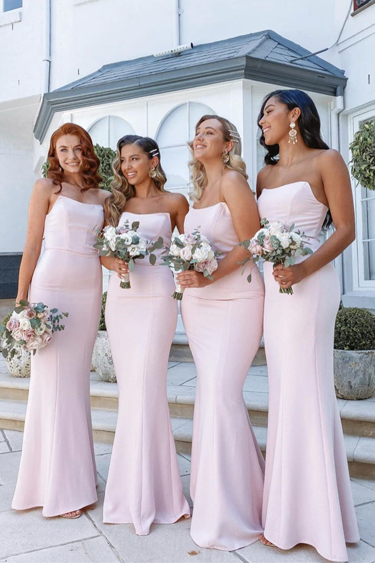 Elegant Strapless Mermaid Floor-Length Pink Bridesmaid Dress FancyVestido Elegant Strapless Mermaid Floor-Length Pink Bridesmaid Dress FancyVestido