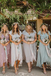 Elegant Tea-Length Ruffles Asymmetrical Chiffon Bridesmaid Dresses