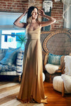 Elegant Spaghetti Strap Gold Satin Bridesmaid Dress