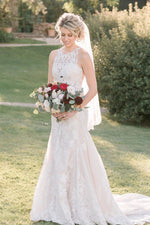 Mermaid Ivory Wdding Dress with Lace Appliques