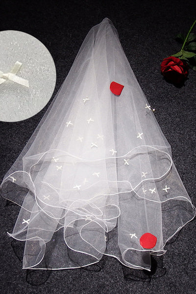 Crimping Lucky Knot White Bridal Veil