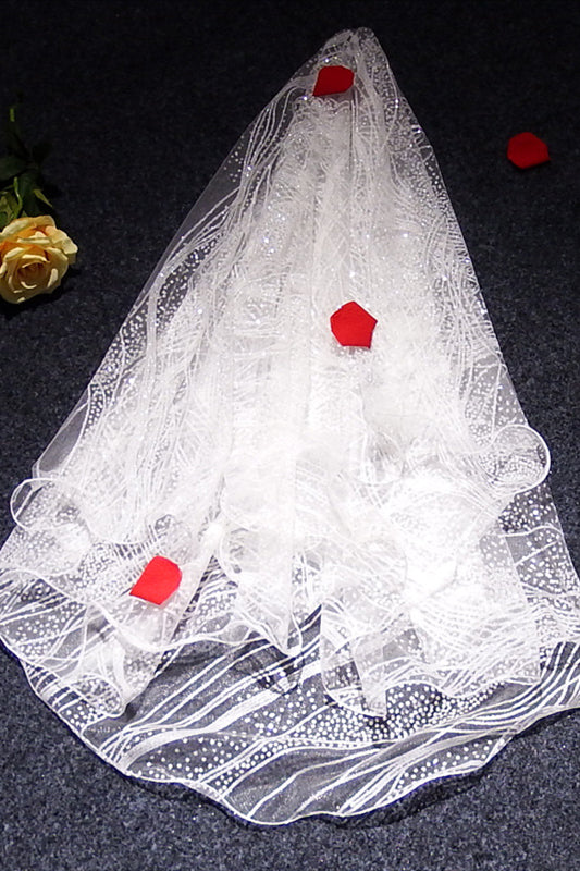 Glitter Crimping White Bridal Veil