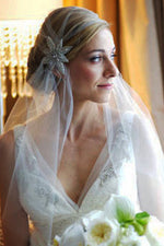 Rhinestones Headdress White Bridal Veil