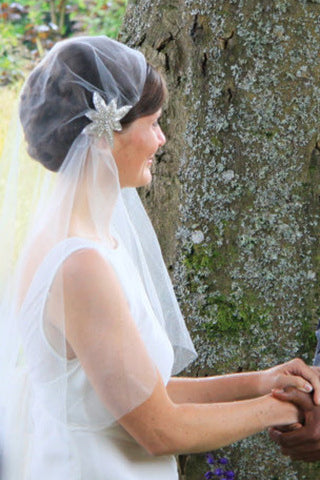 Rhinestones Headdress White Bridal Veil