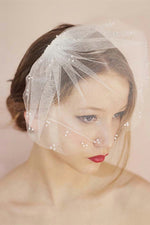 Short White Bridal Veil with Pearls