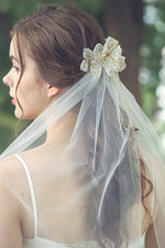 White Bridal Veil with Gold Headdress