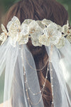 White Bridal Veil with Gold Headdress