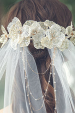 White Bridal Veil with Gold Headdress