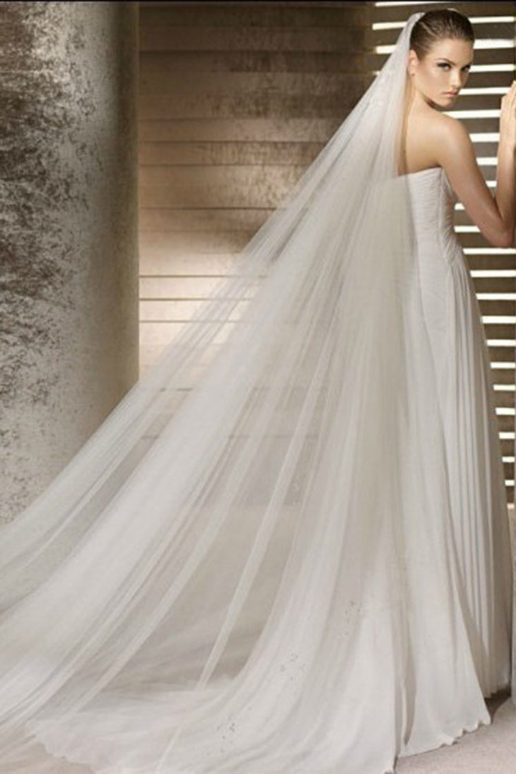 White wedding veil 10 foot (3 meters) with comb Cathedral Length Wedding Veil with Lace Applique Edge and  main image 4