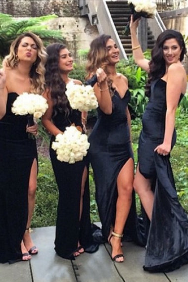 Slit Sweetheart Mermaid Long Black Bridesmaid Dress