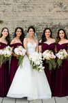 A-line Off-the-Shoulder Long Burgundy Bridesmaid Dress