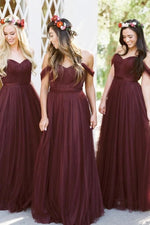 A-line Off-the-Shoulder Long Burgundy Bridesmaid Dress