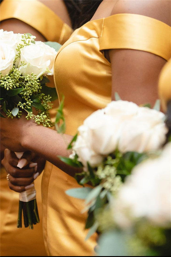 Mermaid Off-the-Shoulder Long Yellow Bridesmaid Dress with Slit