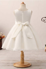 Adorable 3D Flowers Pearl Ivory Flower Girl Dress with Bow