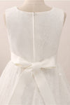 Adorable Pearls White Lace Flower Girl Dress with Bow