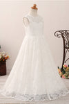 Adorable V Back White Lace Flower Girl Dress