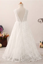 Adorable V Back White Lace Flower Girl Dress