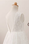 Adorable V Back White Lace Flower Girl Dress