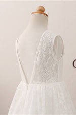 Adorable V Back White Lace Flower Girl Dress
