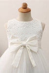 Cute Toddler Appliques White Flower Girl Dress with Bowknot