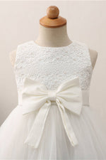 Cute Toddler Appliques White Flower Girl Dress with Bowknot