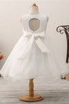 Cute Toddler Appliques White Flower Girl Dress with Bowknot