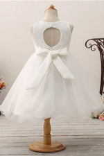 Cute Toddler Appliques White Flower Girl Dress with Bowknot