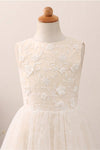 Chic Hollow Back Ivory Flower Girl Dress with Lace Appliques