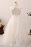 Chic Hollow Back Ivory Flower Girl Dress with Lace Appliques