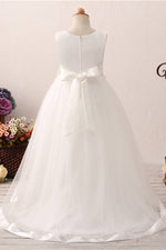 Chic High Low Floral Appliques White Flower Girl Dress