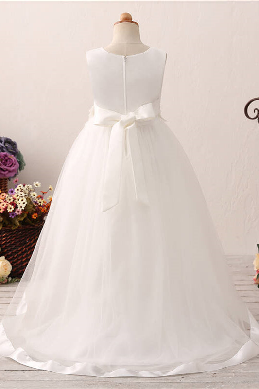 Chic High Low Floral Appliques White Flower Girl Dress